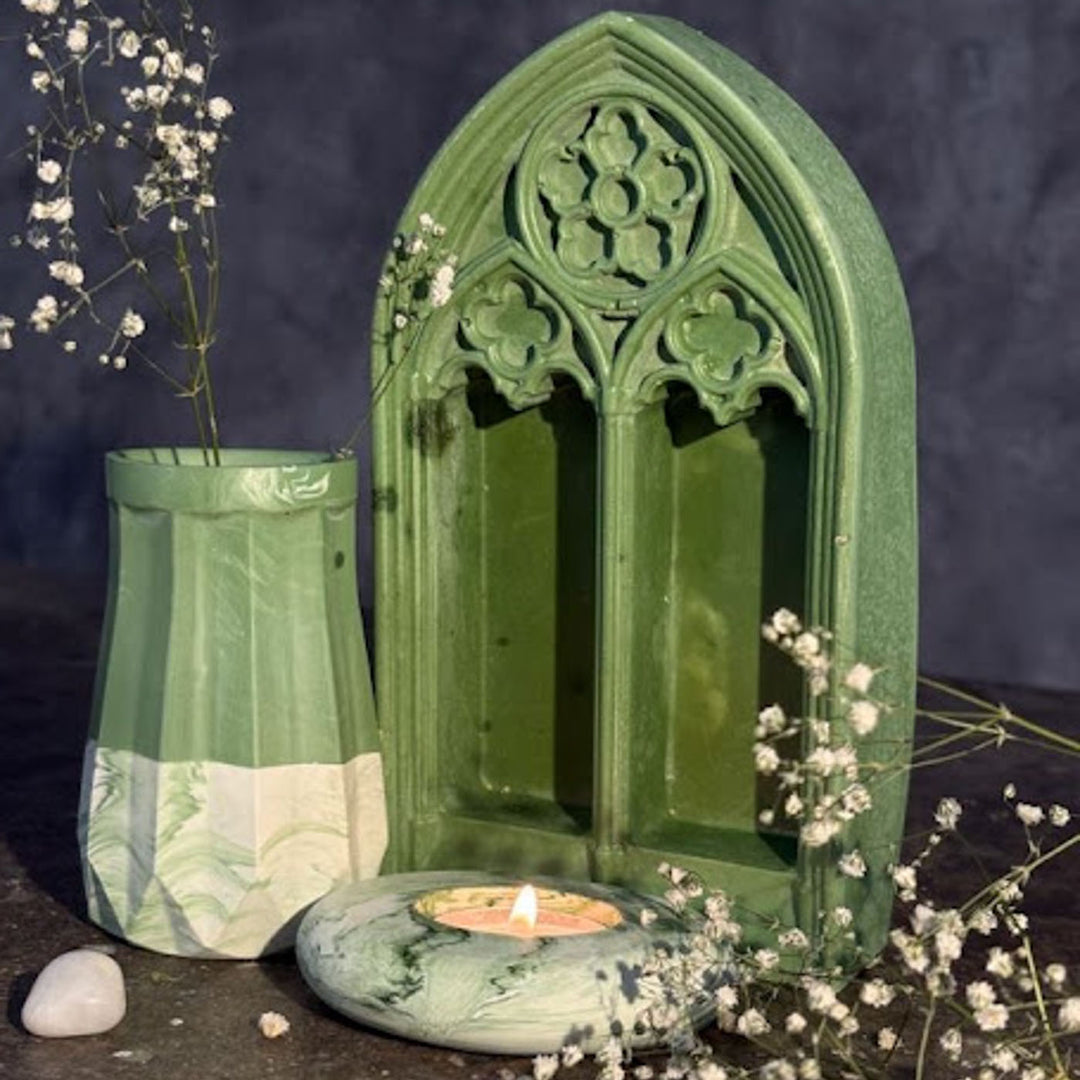 Handmade Concrete Ardore Hamper | Includes 1 Window Centerpiece, 1 Candle Holder And 1 Vase