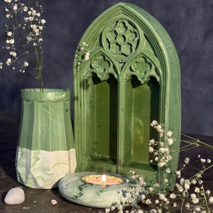 Handmade Concrete Ardore Hamper | Includes 1 Window Centerpiece, 1 Candle Holder And 1 Vase