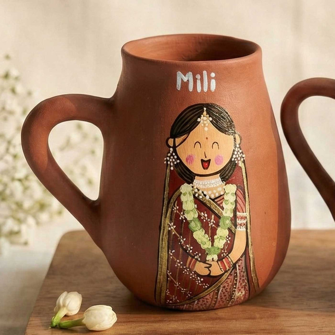 2 Pc | Marathi Couple Personalized Handpainted Terracotta Mug 450 ml