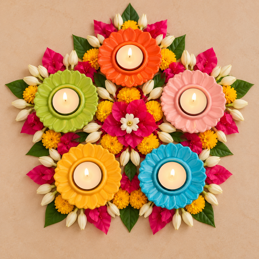 5 Pc | Handmade Serenity Bloom Ceramic Tealight Holder