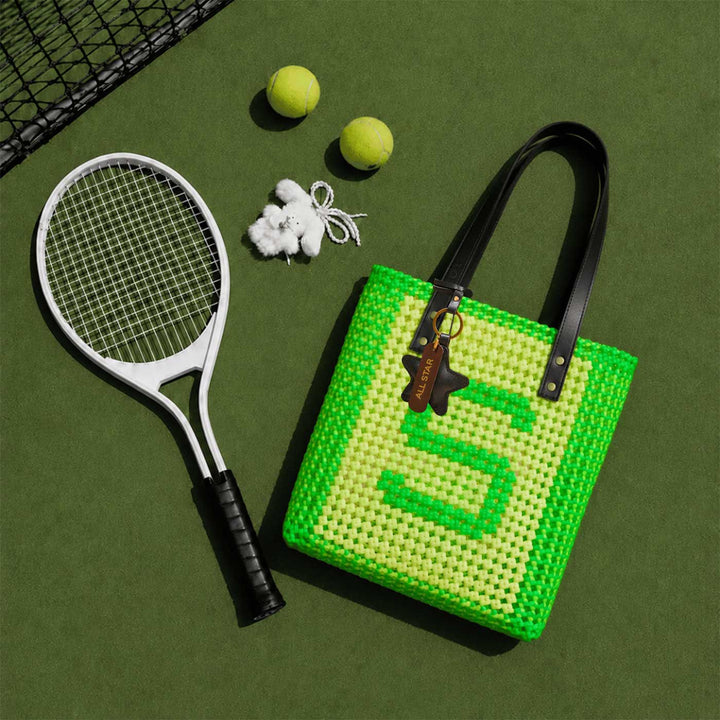 Off White & Parrot Green Personalized Monogram Handmade Wire Koodai Tote Bag