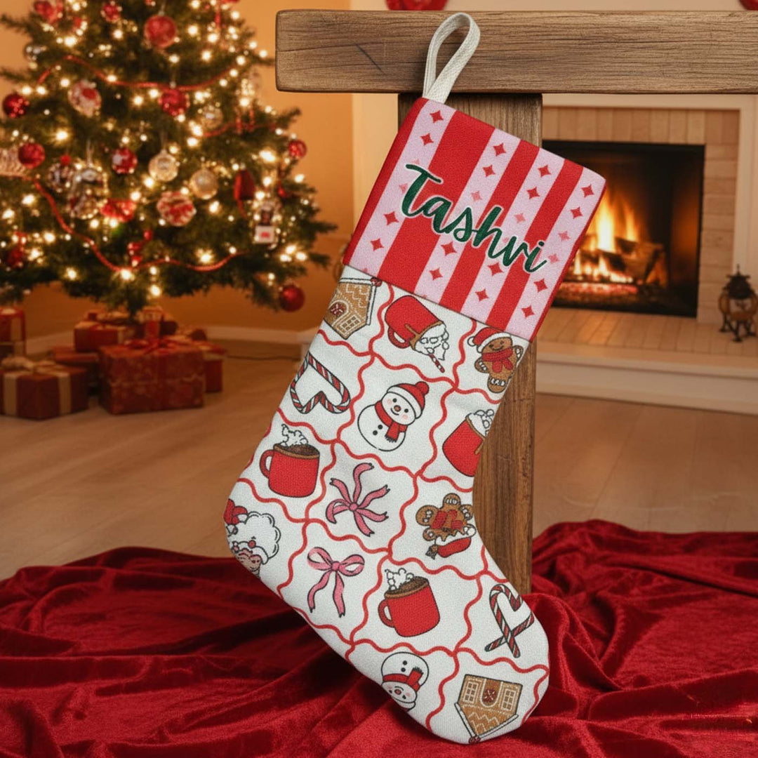 2 Pc | Personalized Handmade Felt Festive Stocking And Gift Sack Combo