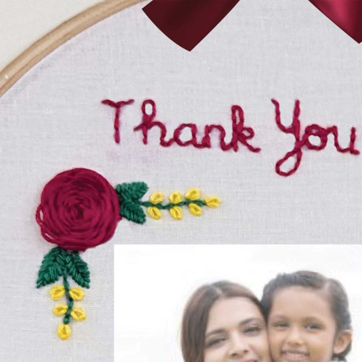 Photo Personalized Handmade Embroidered Mom Theme Wooden Wall Hoop