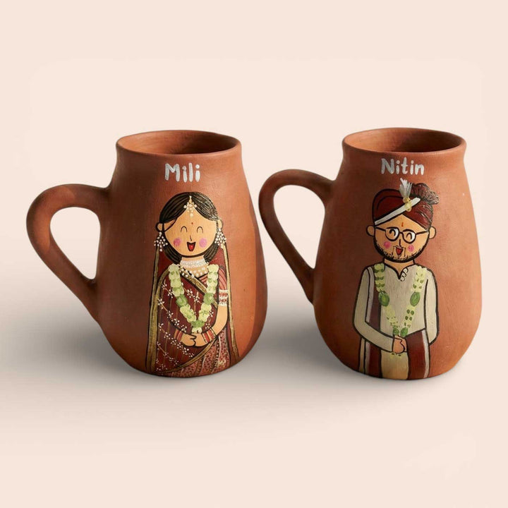 2 Pc | Marathi Couple Personalized Handpainted Terracotta Mug 450 ml