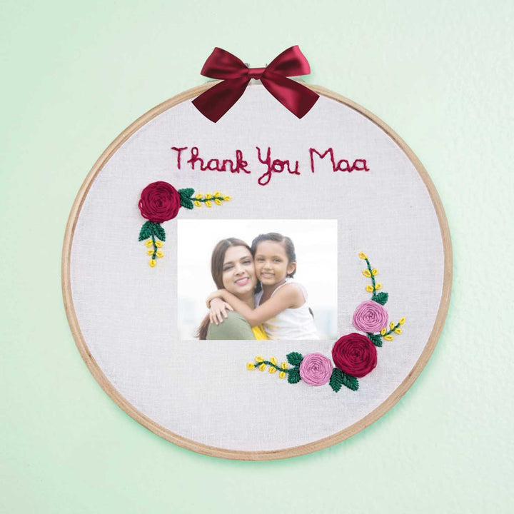 Photo Personalized Handmade Embroidered Mom Theme Wooden Wall Hoop