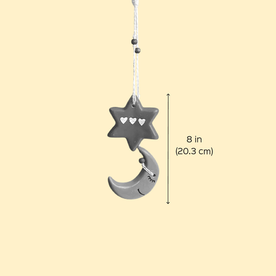 Handmade Moon & Star Ceramic Ornament For Christmas Tree Decoration