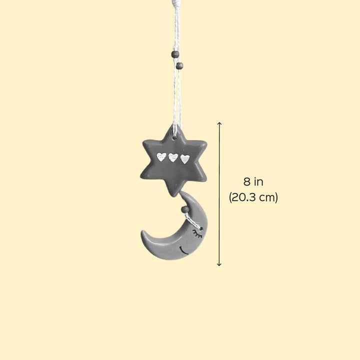 Handmade Moon & Star Ceramic Ornament For Christmas Tree Decoration