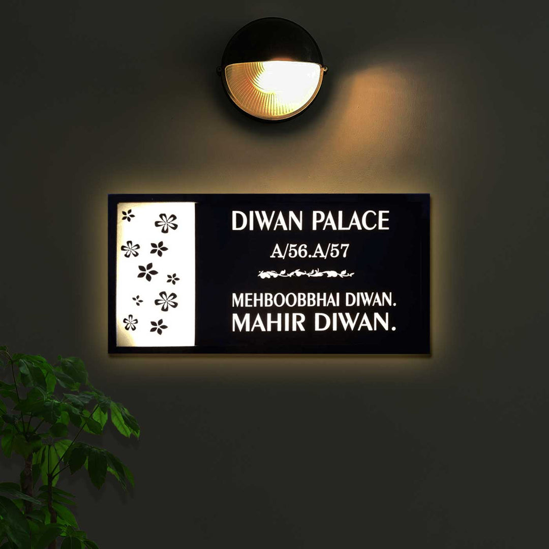 Personalized Floral Theme Acrylic LED Name Plate