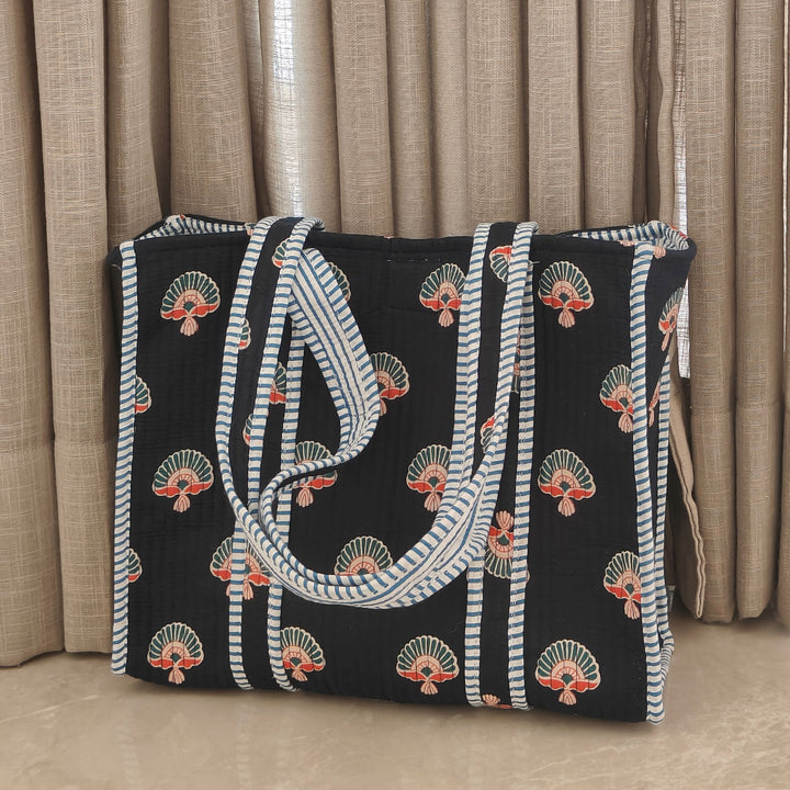 Handmade Fanfare Indigo Cotton Tote Bag