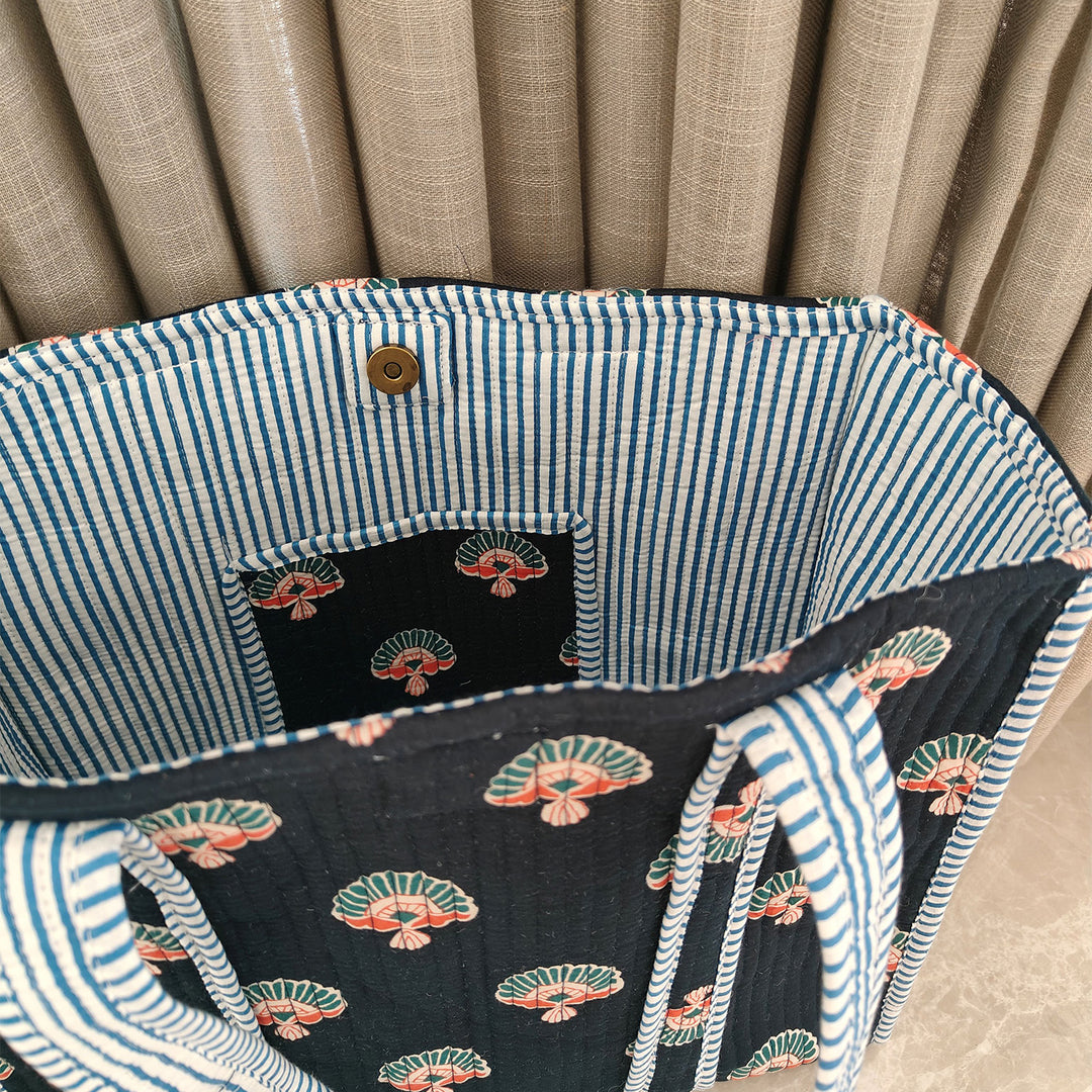 Handmade Fanfare Indigo Cotton Tote Bag