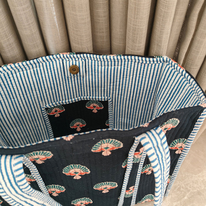 Handmade Fanfare Indigo Cotton Tote Bag