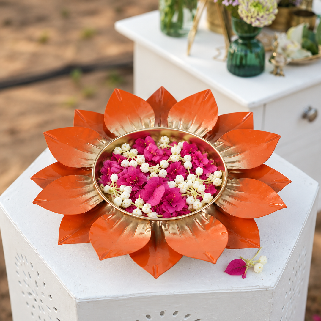 Handmade Orange & Gold FLower Urli
