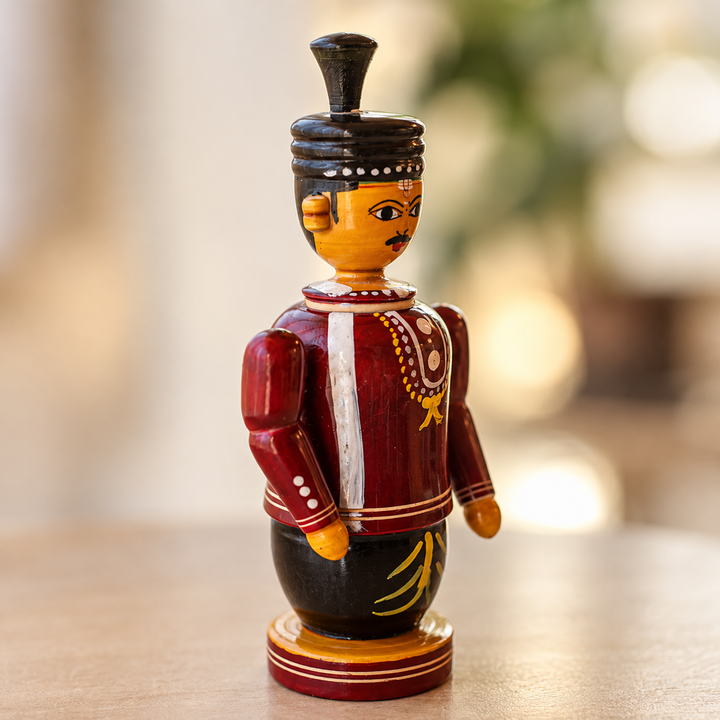 Set of 2 | Handmade Couple Medium Wooden Golu Doll Kumkum Holders For Festive Decor