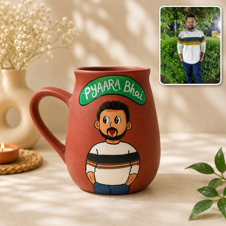 Photo Personalized "Pyaara Bhai" Terracotta Rakhi Hamper | Includes 1 Mug, 1 Rakhi