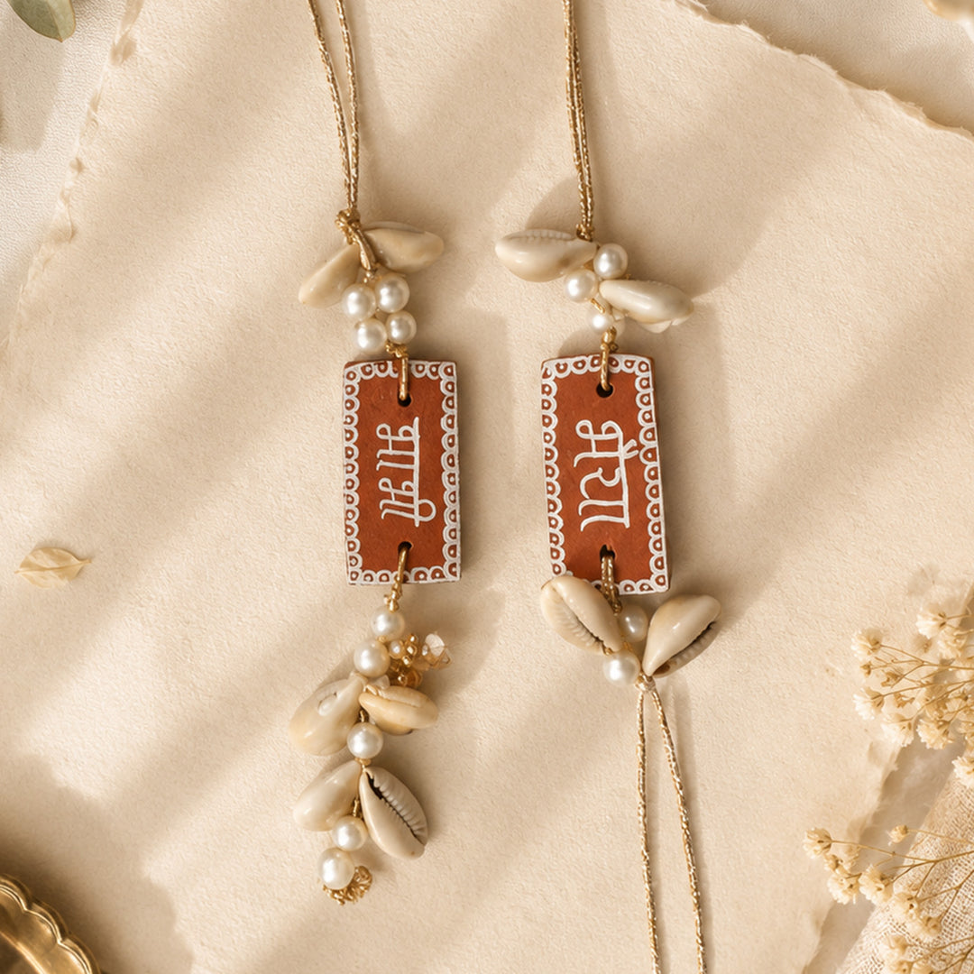 Personalized Name Terracotta Bhaiya Bhabhi Couple Rakhi With Roli Chawal | Set Of 2