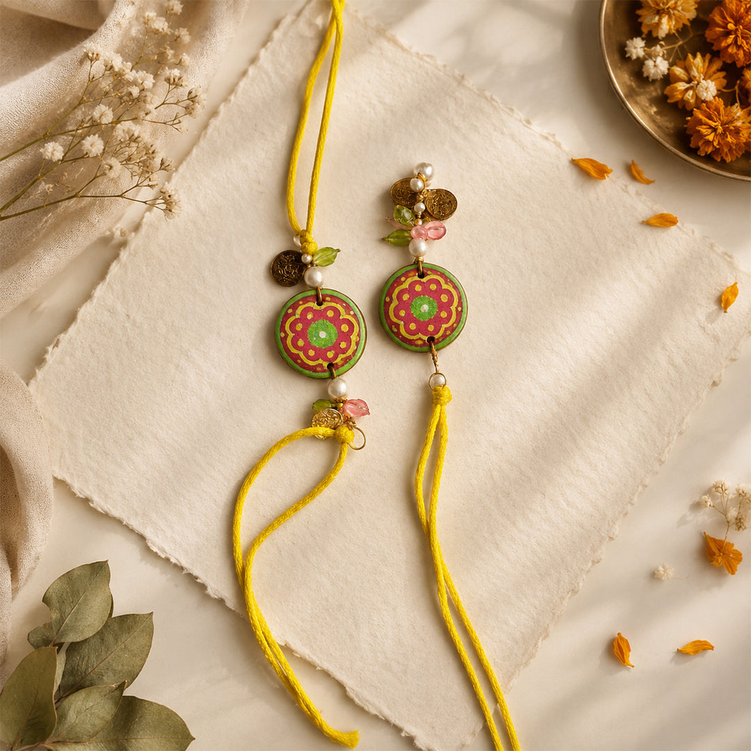 Photo Personalized "Best Brother, Best Bhabhi" Terracotta Rakhi Hamper | Includes 2 Mugs, 2 Rakhis