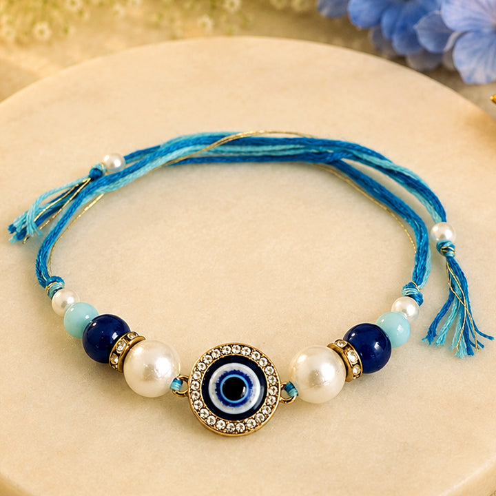 Handmade Beaded Evil Eye Protection Rakhi With Roli Chawal For Brother