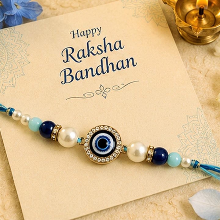 Handmade Beaded Evil Eye Protection Rakhi With Roli Chawal For Brother
