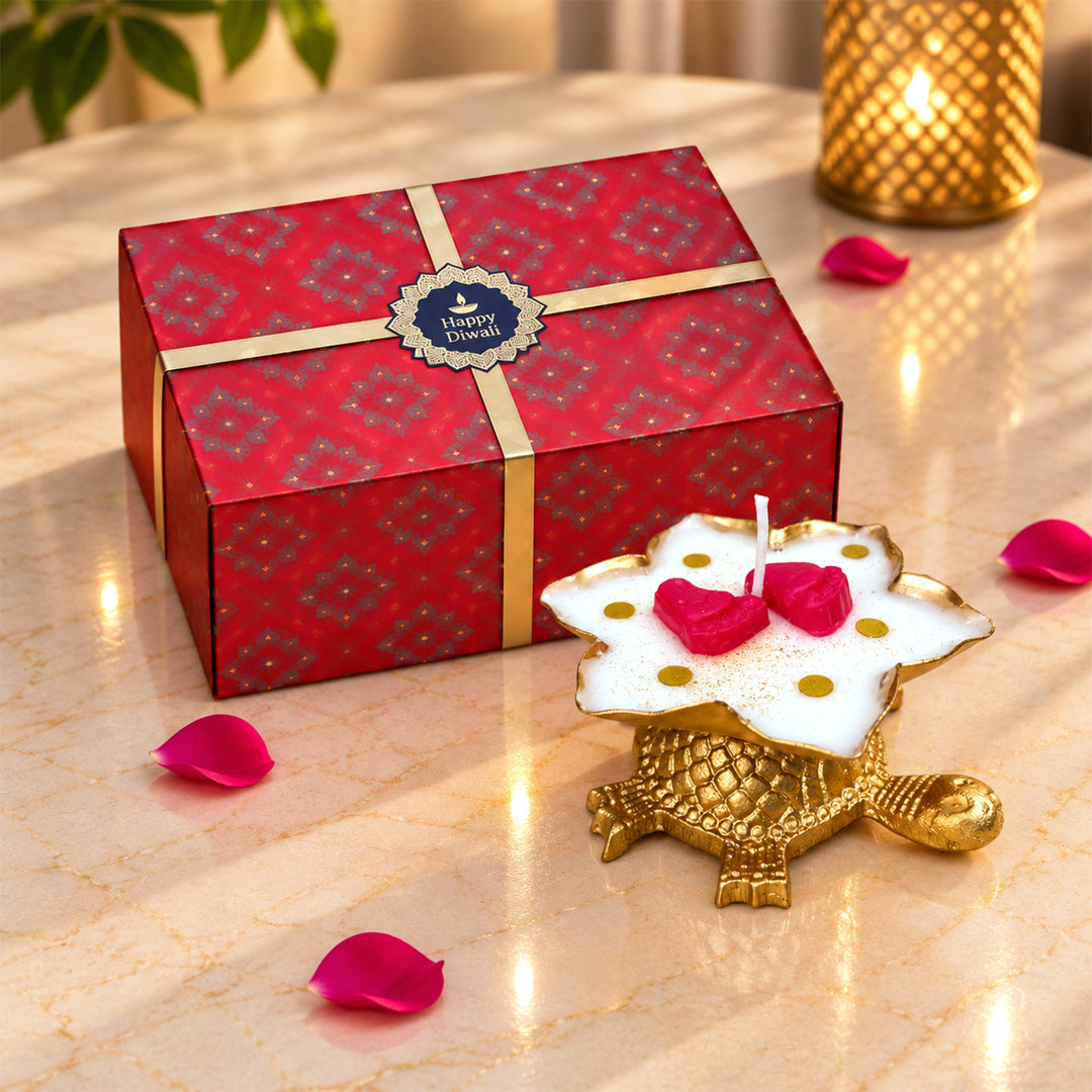 Handcrafted Royal Turtle Laxmi Paduka Golden Aluminium Mogra Scented Soy Wax Candle