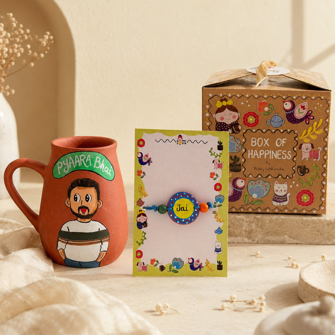 Photo Personalized "Pyaara Bhai" Terracotta Rakhi Hamper | Includes 1 Mug, 1 Rakhi