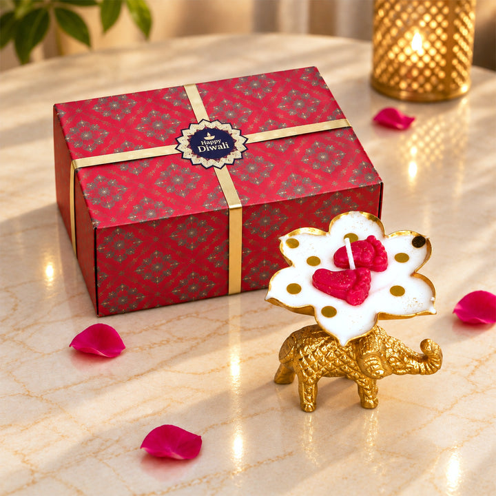 Handcrafted Shubh Deep Laxmi Paduka Golden Elephant Aluminium Mogra Scented Soy Wax Candle