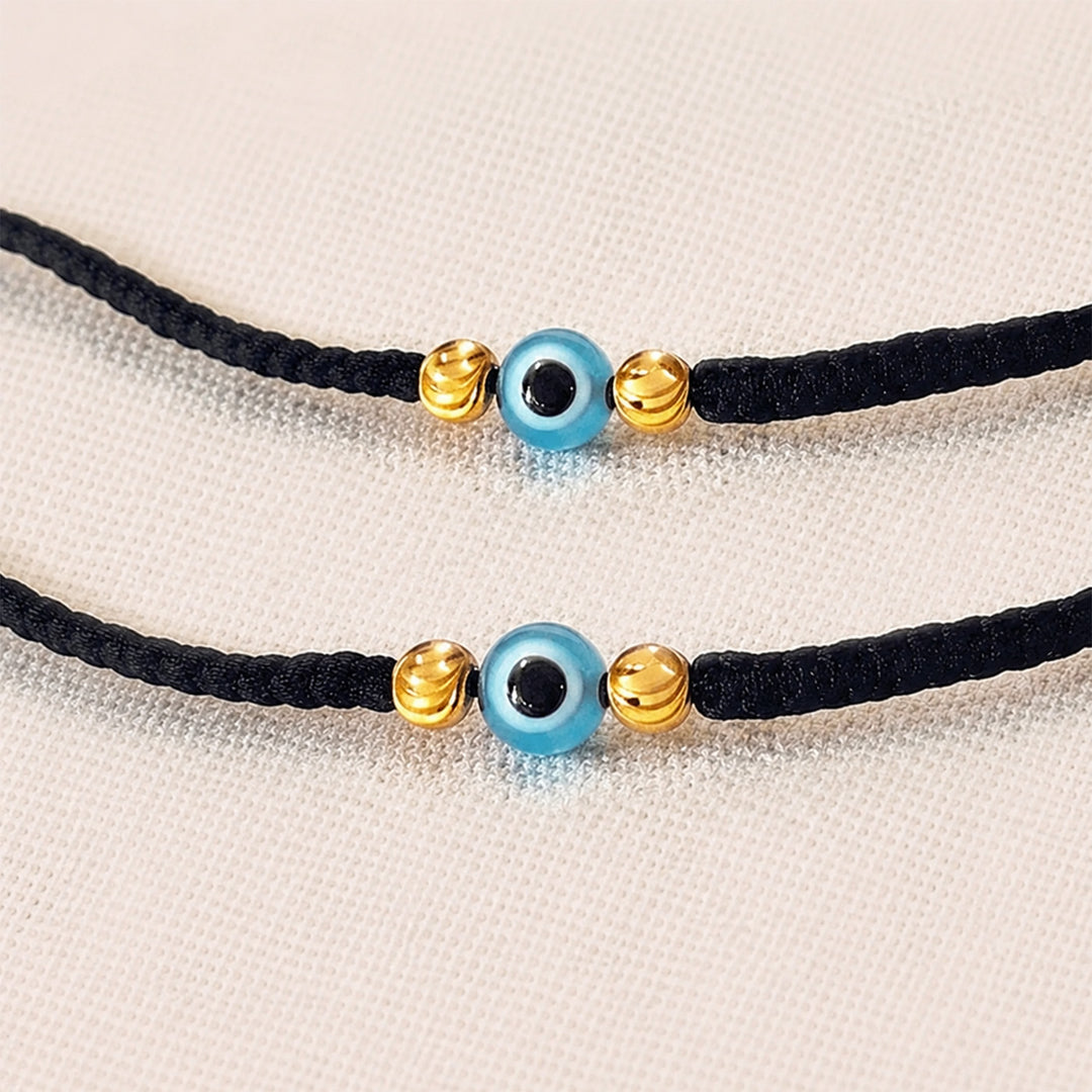 Evil Eye Gold Plated Sterling Silver Kids Nazariya Adjustable Thread Rakhi With Roli Chawal For Newborn Twins | Set of 2