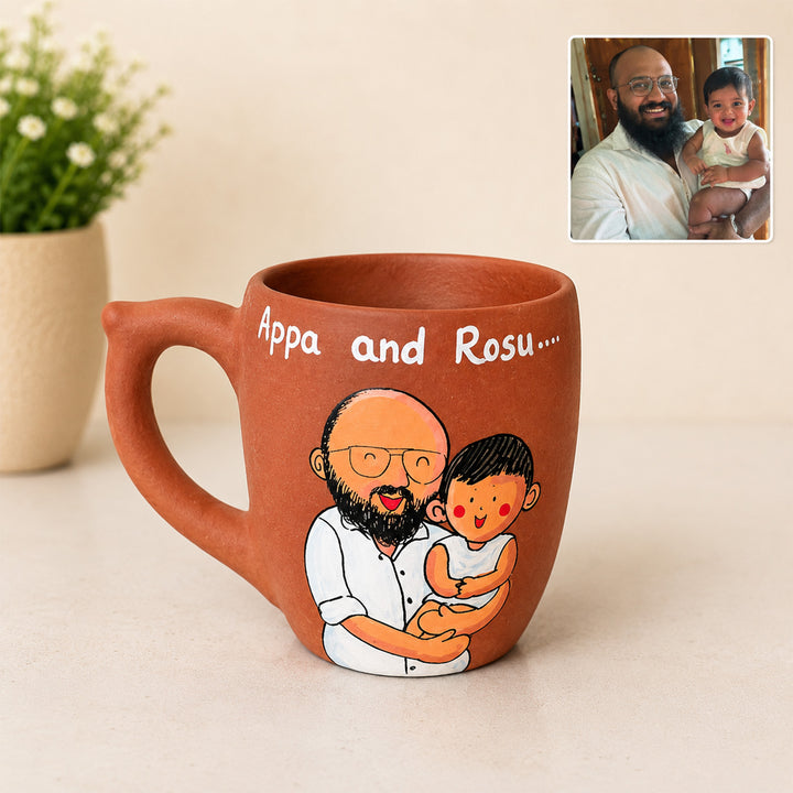 Hand-Painted Terracotta Mug For Father and Baby