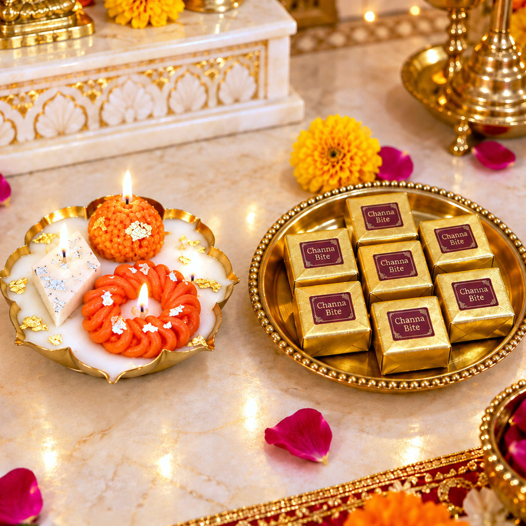 Dessert Design Lotus Urli Scented Candle & Mithai Diwali Gift Hamper