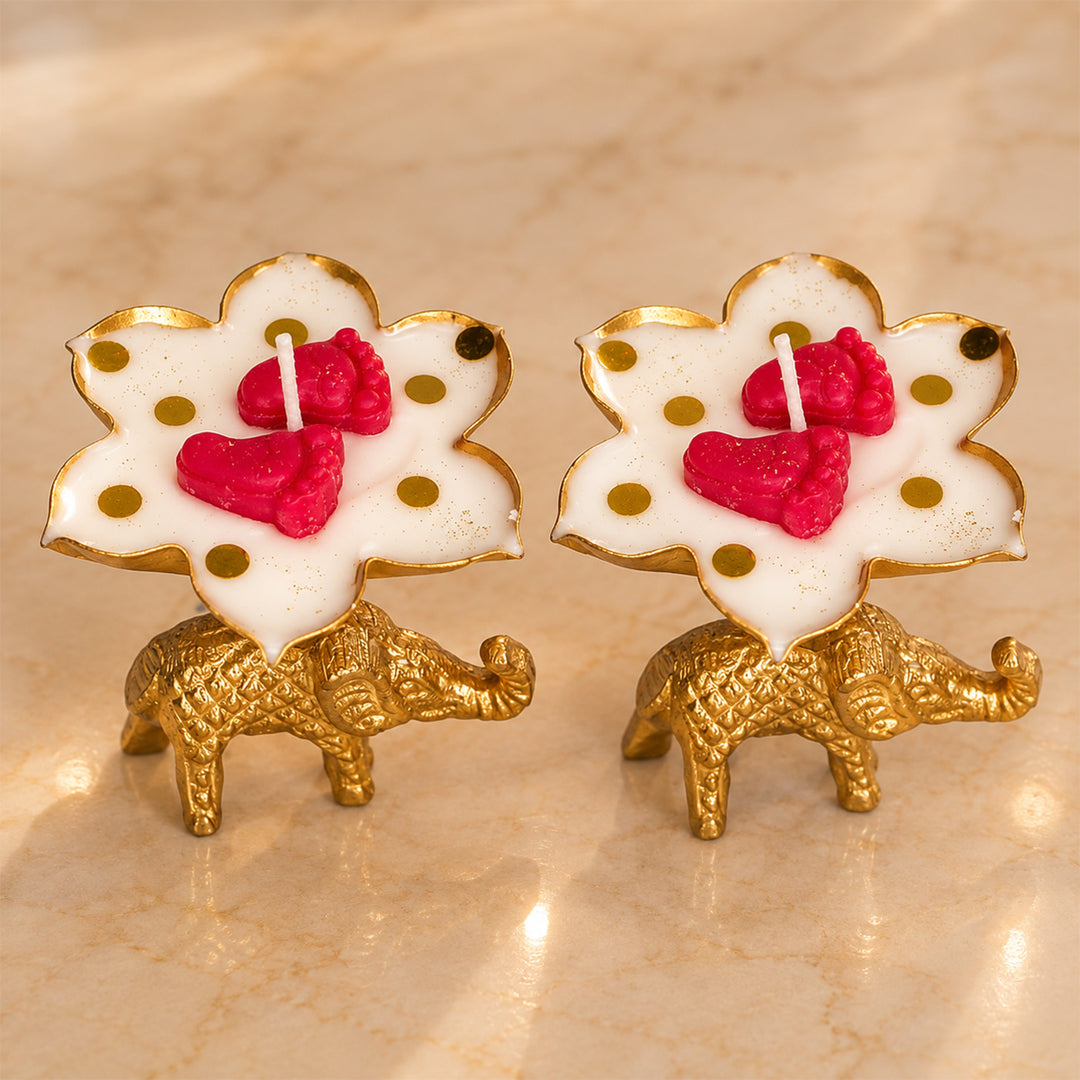 Handcrafted Shubh Deep Laxmi Paduka Golden Elephant Aluminium Mogra Scented Soy Wax Candle