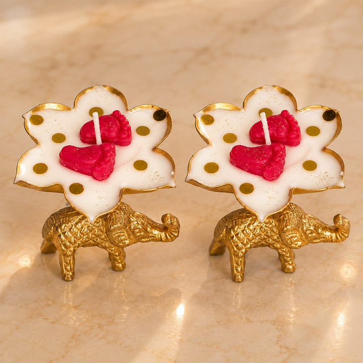 Handcrafted Shubh Deep Laxmi Paduka Golden Elephant Aluminium Mogra Scented Soy Wax Candle