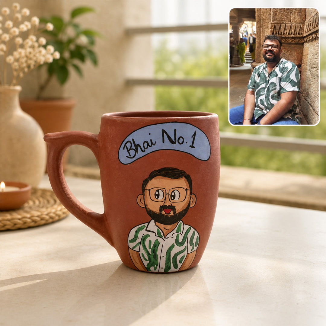 Photo Personalized "Bhai No.1" Terracotta Rakhi Hamper | Includes 1 Mug, 1 Rakhi