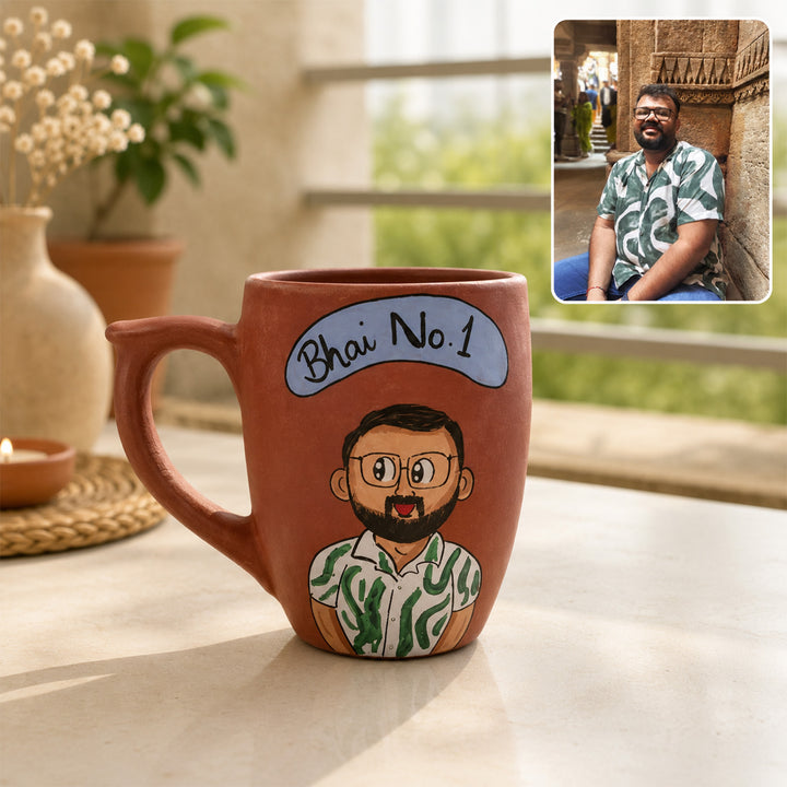 Photo Personalized "Bhai No.1" Terracotta Rakhi Hamper | Includes 1 Mug, 1 Rakhi