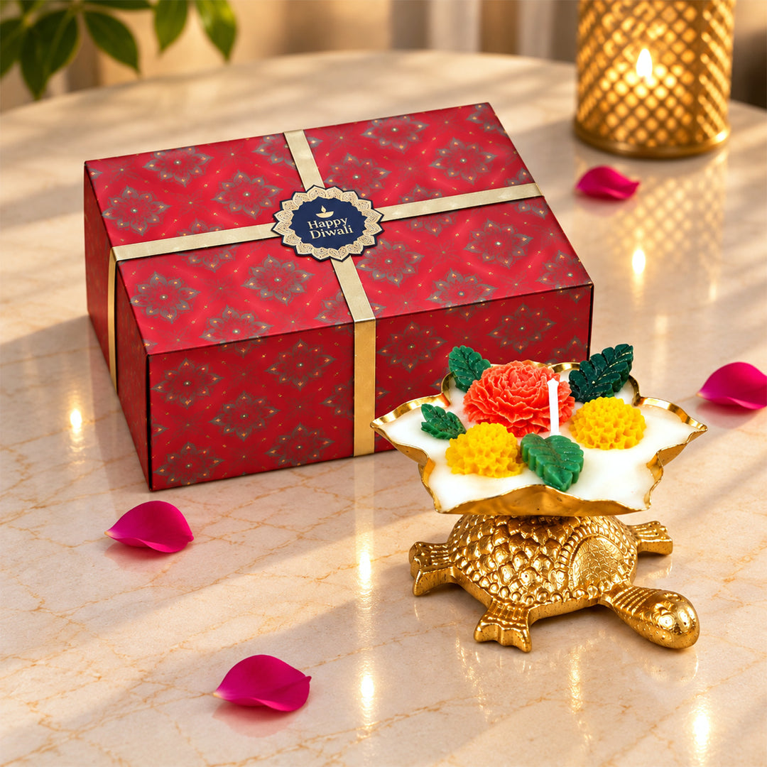 Handcrafted Royal Turtle Floral Golden Aluminium Mogra Scented Soy Wax Candle