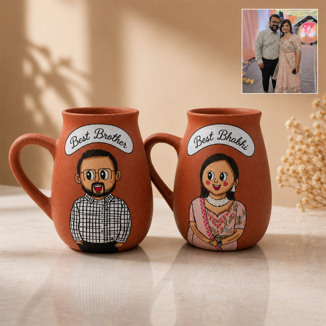 Photo Personalized "Best Brother, Best Bhabhi" Terracotta Rakhi Hamper | Includes 2 Mugs, 2 Rakhis