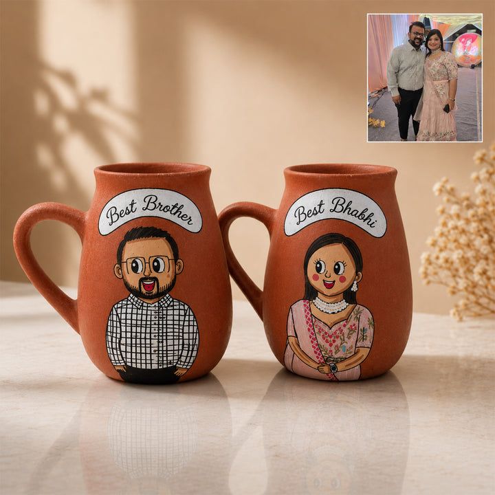 Photo Personalized "Best Brother, Best Bhabhi" Terracotta Rakhi Hamper | Includes 2 Mugs, 2 Rakhis