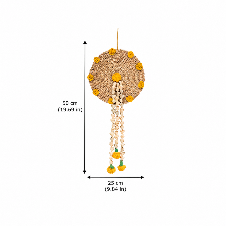 "Genda" Handcrafted Chamba Wall Hanging With Crochet Marigolds For Festive Decor