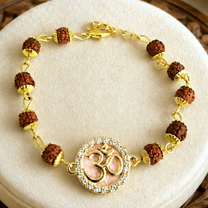 Handmade Beaded Om Rudraksha Bracelet Rakhi With Roli Chawal For Brother