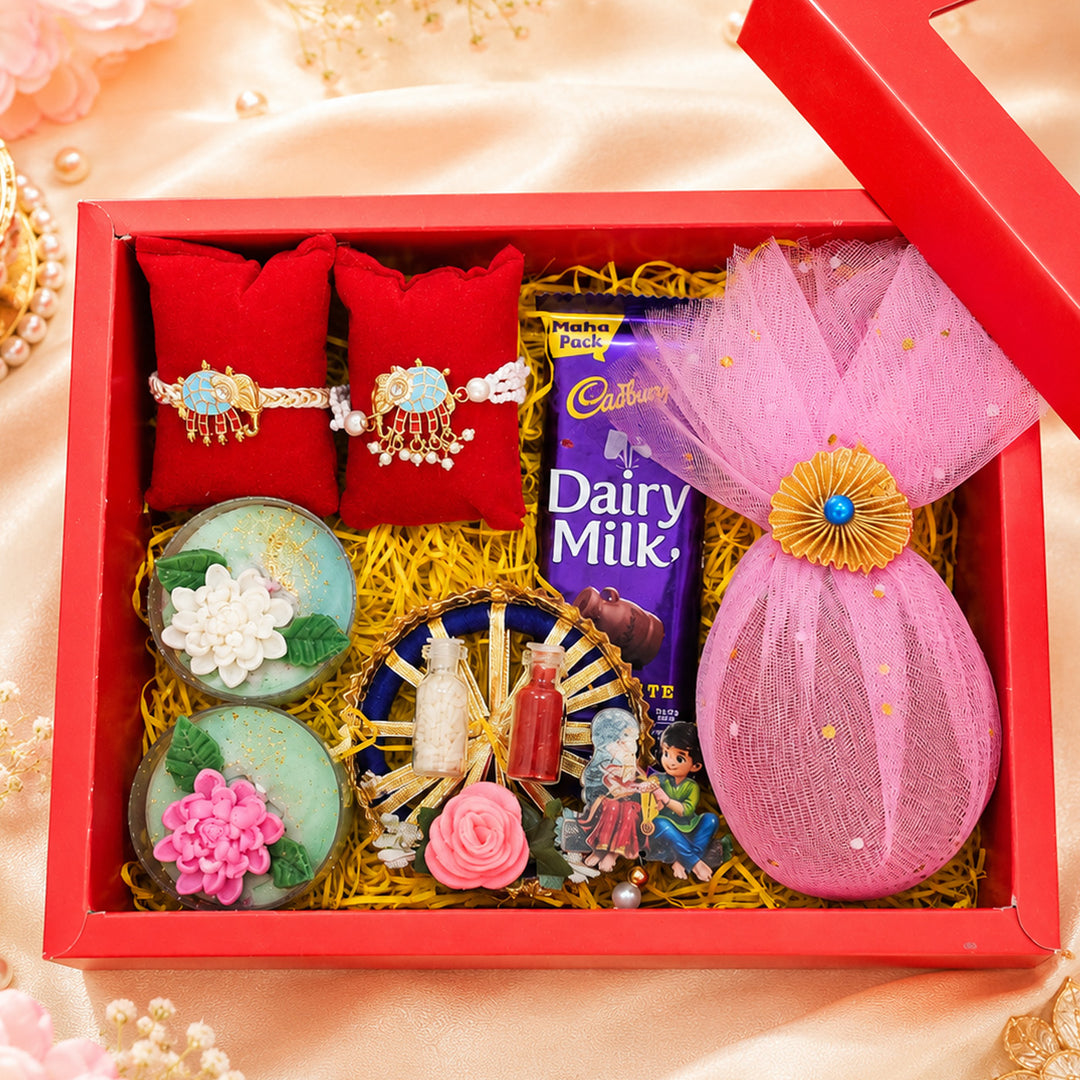 Handmade Beaded Elephant Rakhi & Lumba Gift Set For Bhaiya Bhabhi | Set of 2