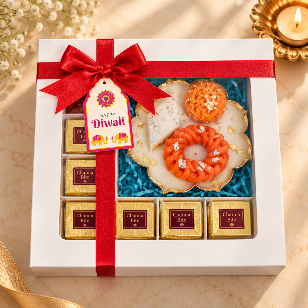 Dessert Design Lotus Urli Scented Candle & Mithai Diwali Gift Hamper