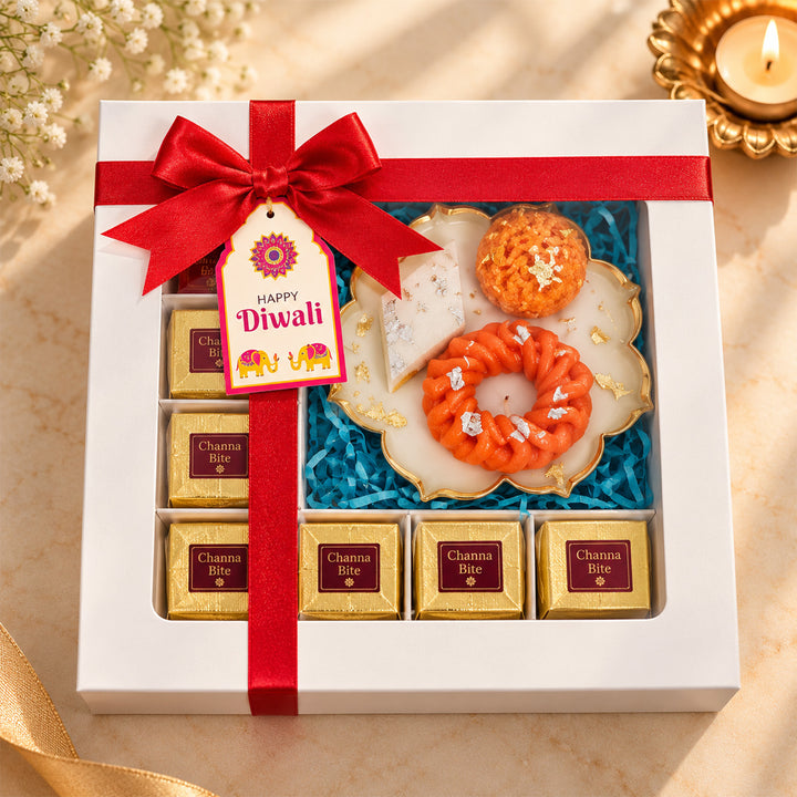 Dessert Design Lotus Urli Scented Candle & Mithai Diwali Gift Hamper
