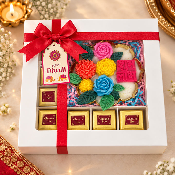 Shubh Labh Floral Lotus Urli Scented Candle & Mithai Diwali Gift Hamper