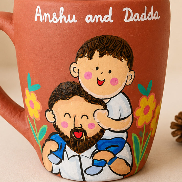 Hand-Painted Terracotta Dad & Baby Caricature Mug