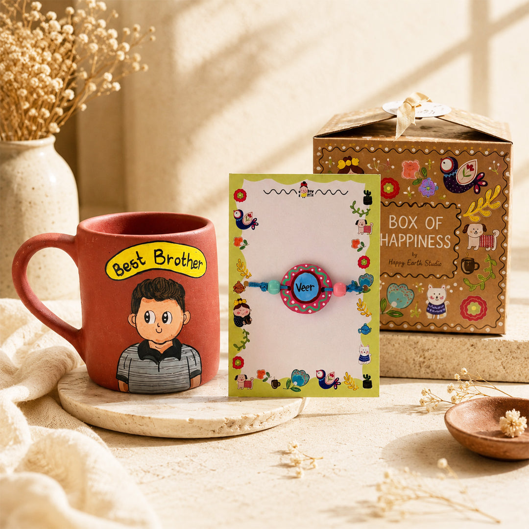Photo Personalized "Best Brother" Terracotta Rakhi Hamper | Includes 1 Mug, 1 Rakhi