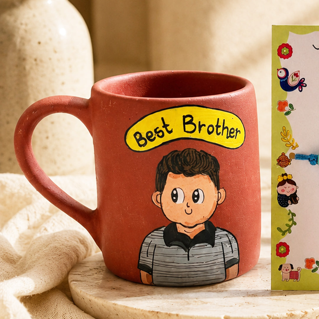 Photo Personalized "Best Brother" Terracotta Rakhi Hamper | Includes 1 Mug, 1 Rakhi