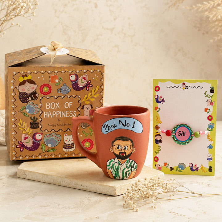 Photo Personalized "Bhai No.1" Terracotta Rakhi Hamper | Includes 1 Mug, 1 Rakhi