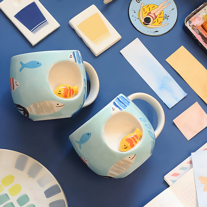 Hand-Painted Peek A Boo Fish Ceramic Kids Mug