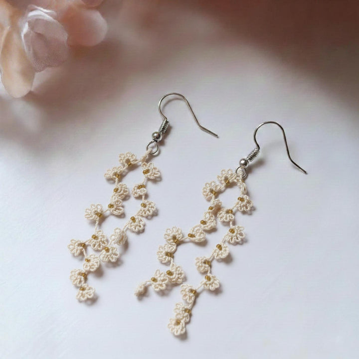 Handmade Off White Vanilla Trail Lace Cotton Earrings