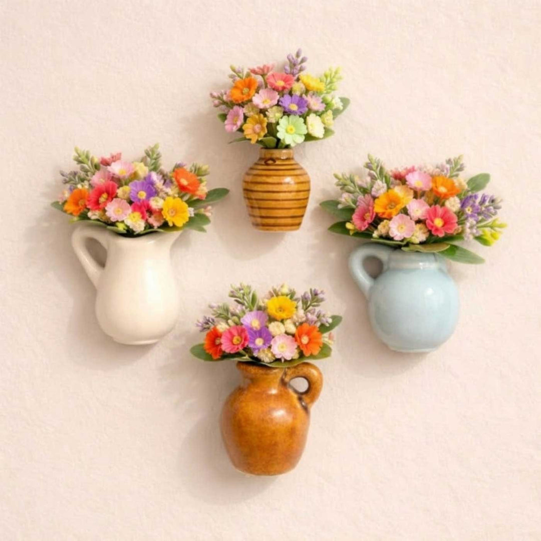 Set of 4 | Garden Whispers Mini Vase Porcelain Fridge Magnet