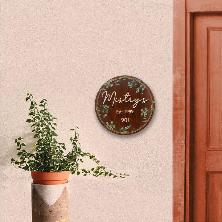 Personalised Wooden Floral Round Nameplate