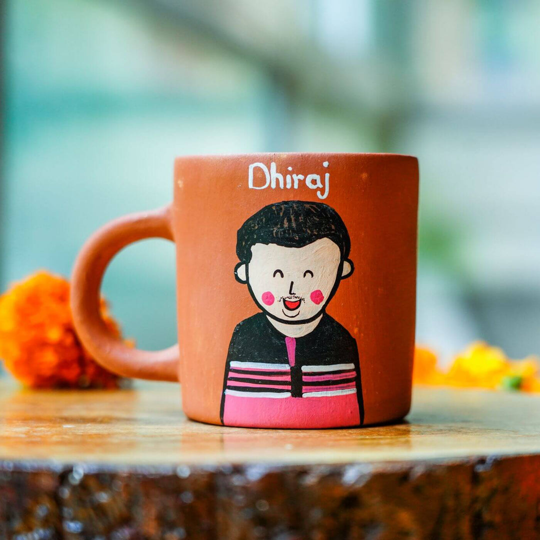 Personalized Terracotta Rakhi Hamper With Caricature 1 - Mug Front Close-up